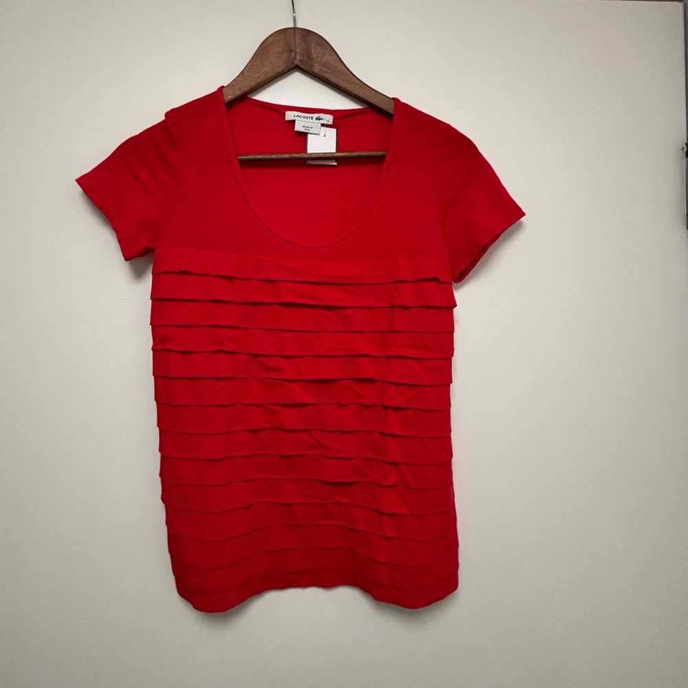 Lacoste 14” PTP Ruffled Red Layered Top, Size Small, Red. - Picture 2 of 6